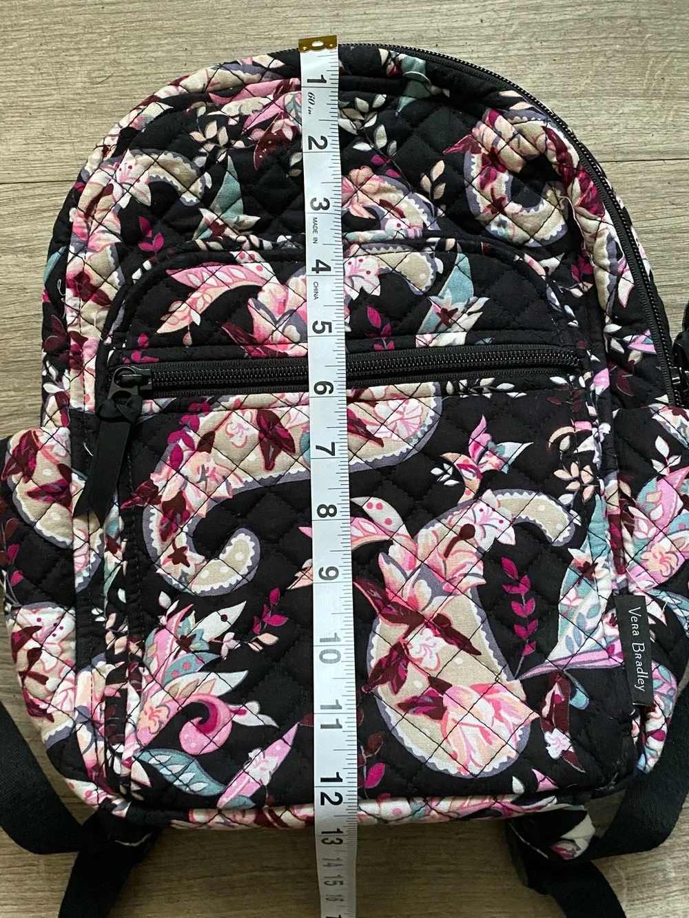 Vera Bradley Black Quilted Botanical  Paisley Mini Backpack